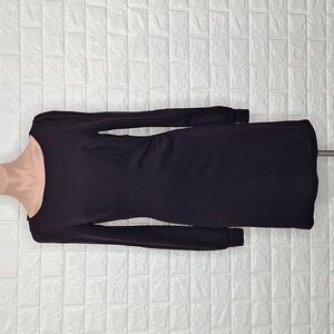 DIANE VON FURSTENBERG Dark Maroon Purple Long Sleeve Side Rouched Dress